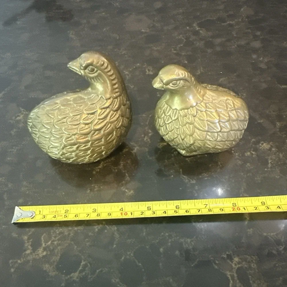 Vintage Brass Quail / Birds / Partridges - Set Of 2 / Family Of 2 MCM